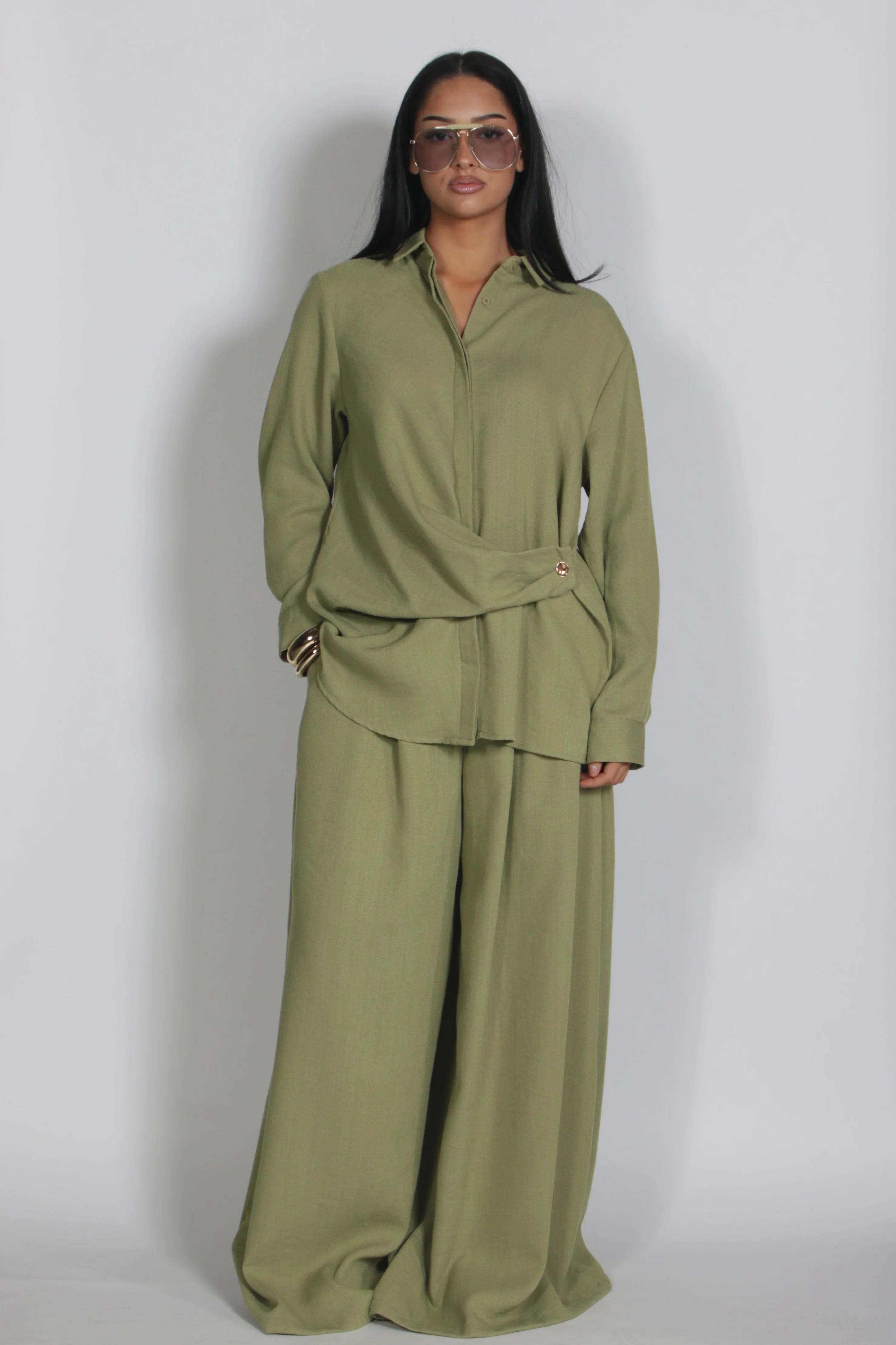 Linnen twinset Olive