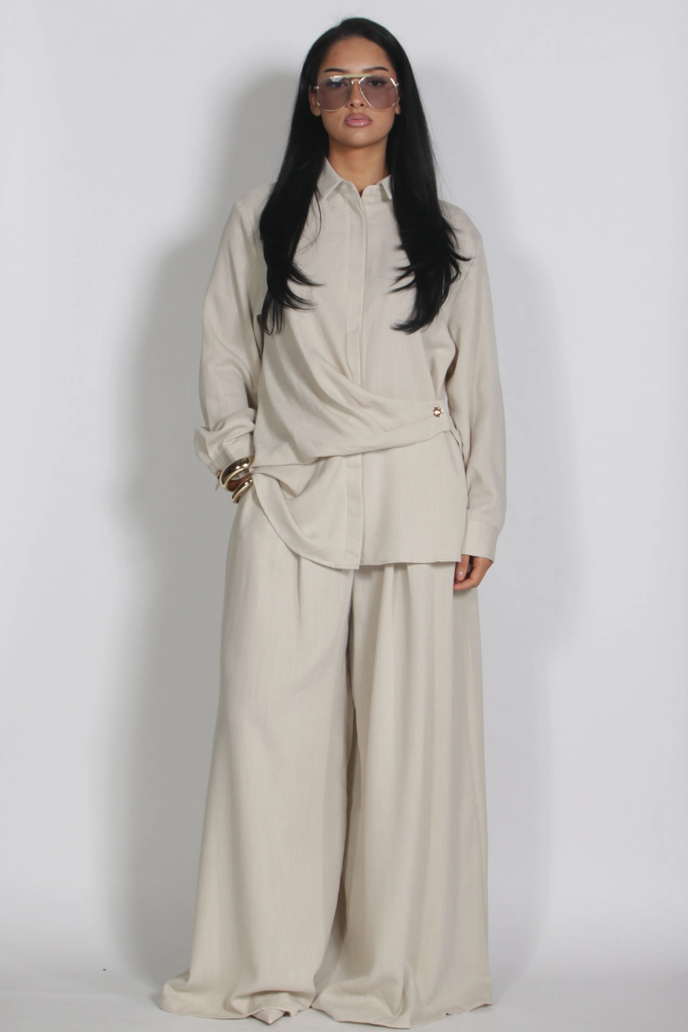 Linnen twinset Beige