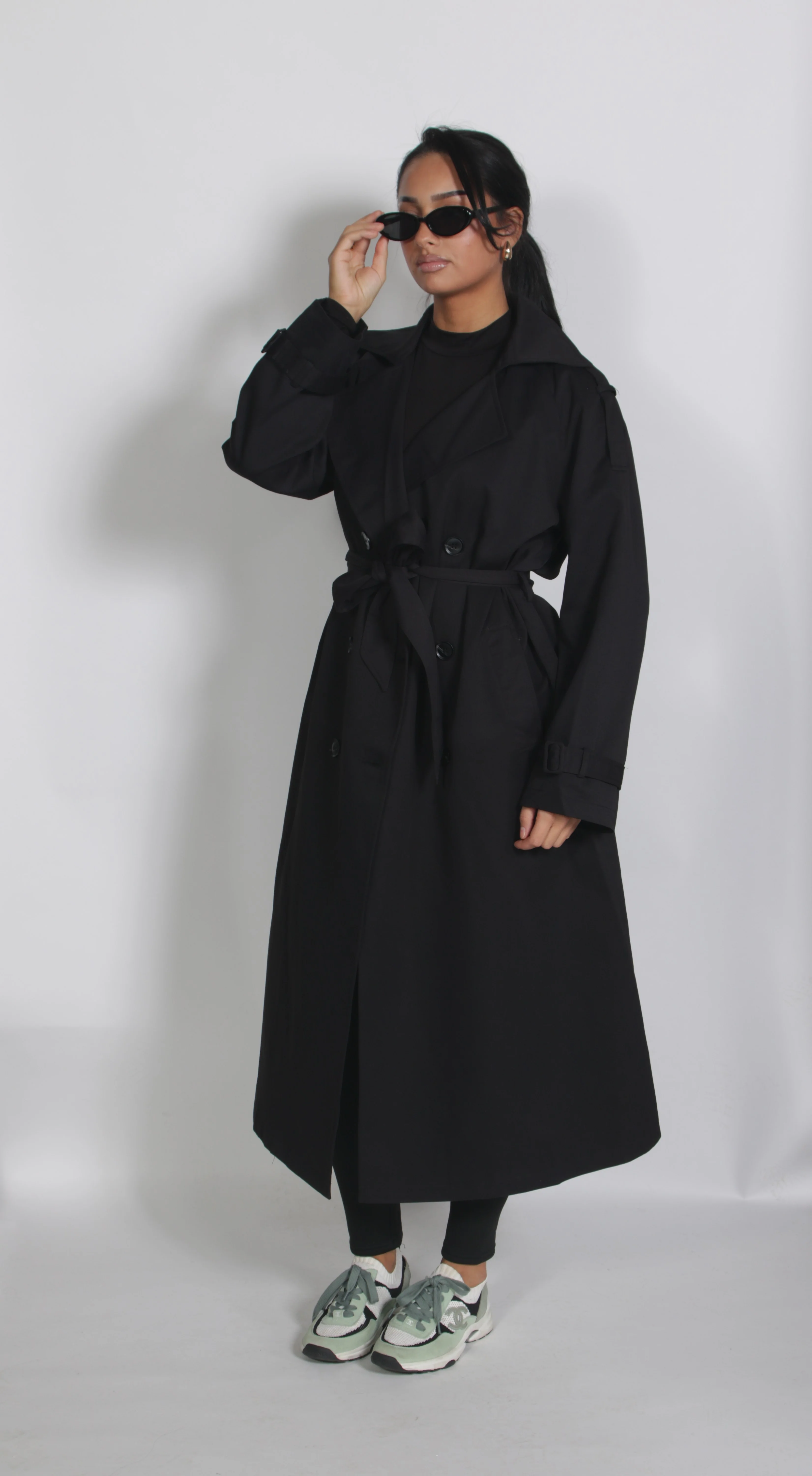 Maxi trenchcoat Black
