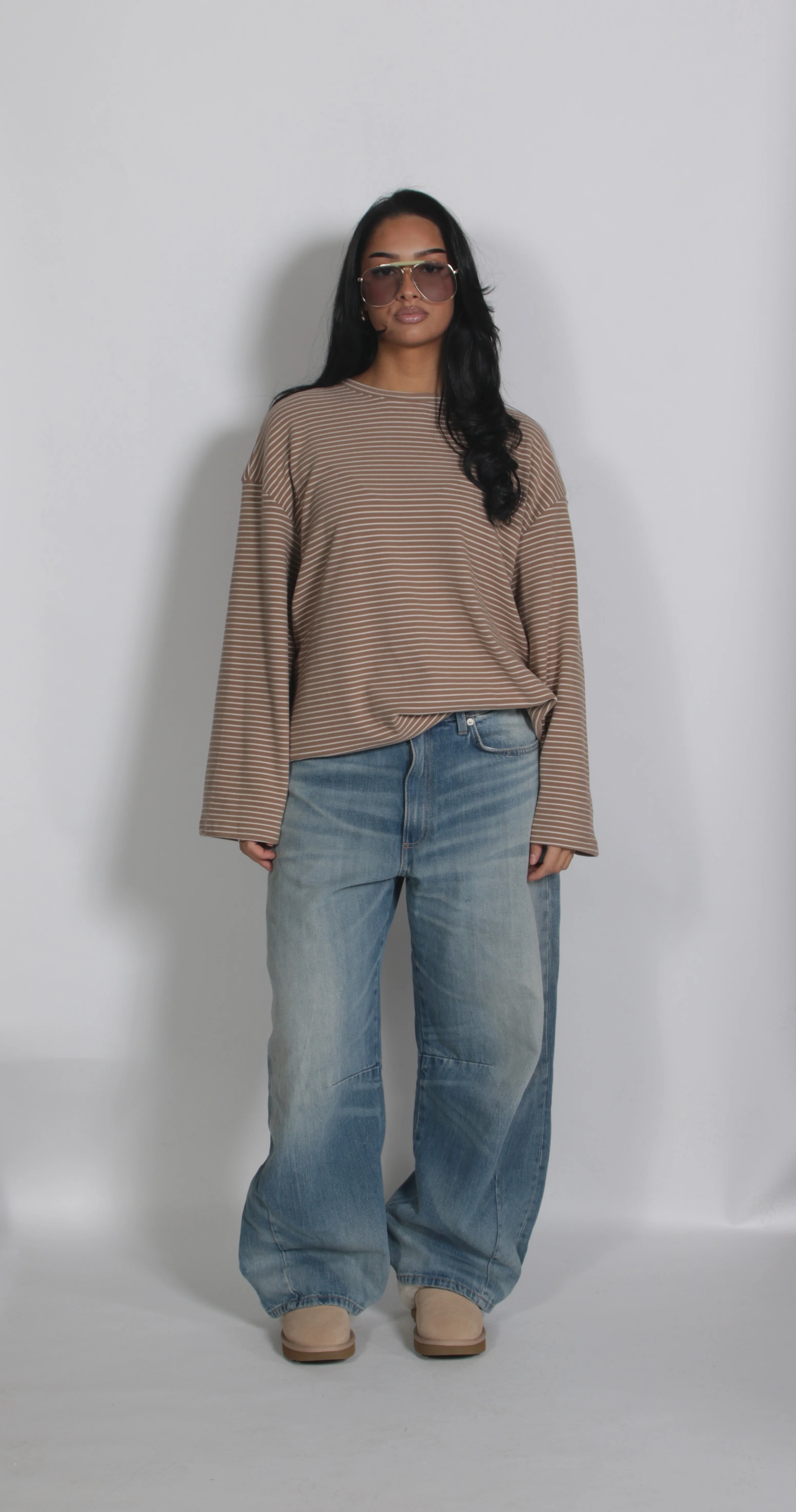 Velours striped shirt Taupe