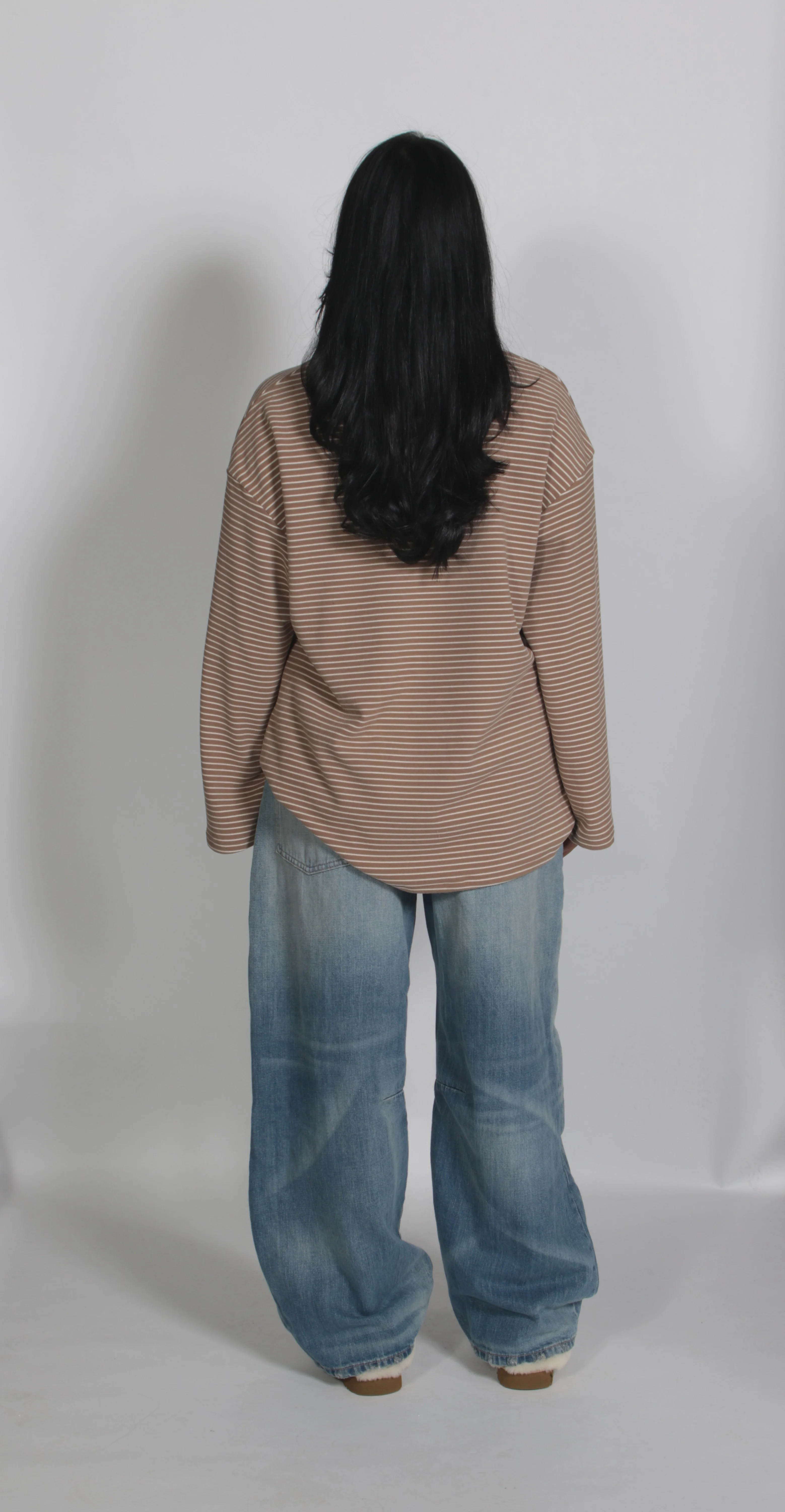 Velours striped shirt Taupe - Image 2